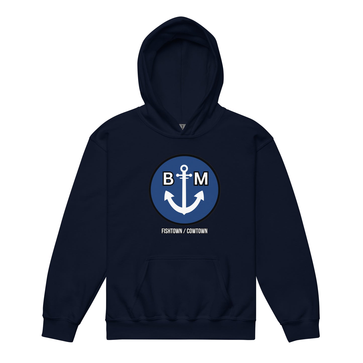 BRIXHAM BM Youth Heavy Blend Hoodie navy blue front