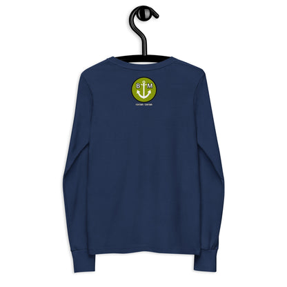 BRIXHAM BM Cowtown Youth long sleeve tee navy back with logo