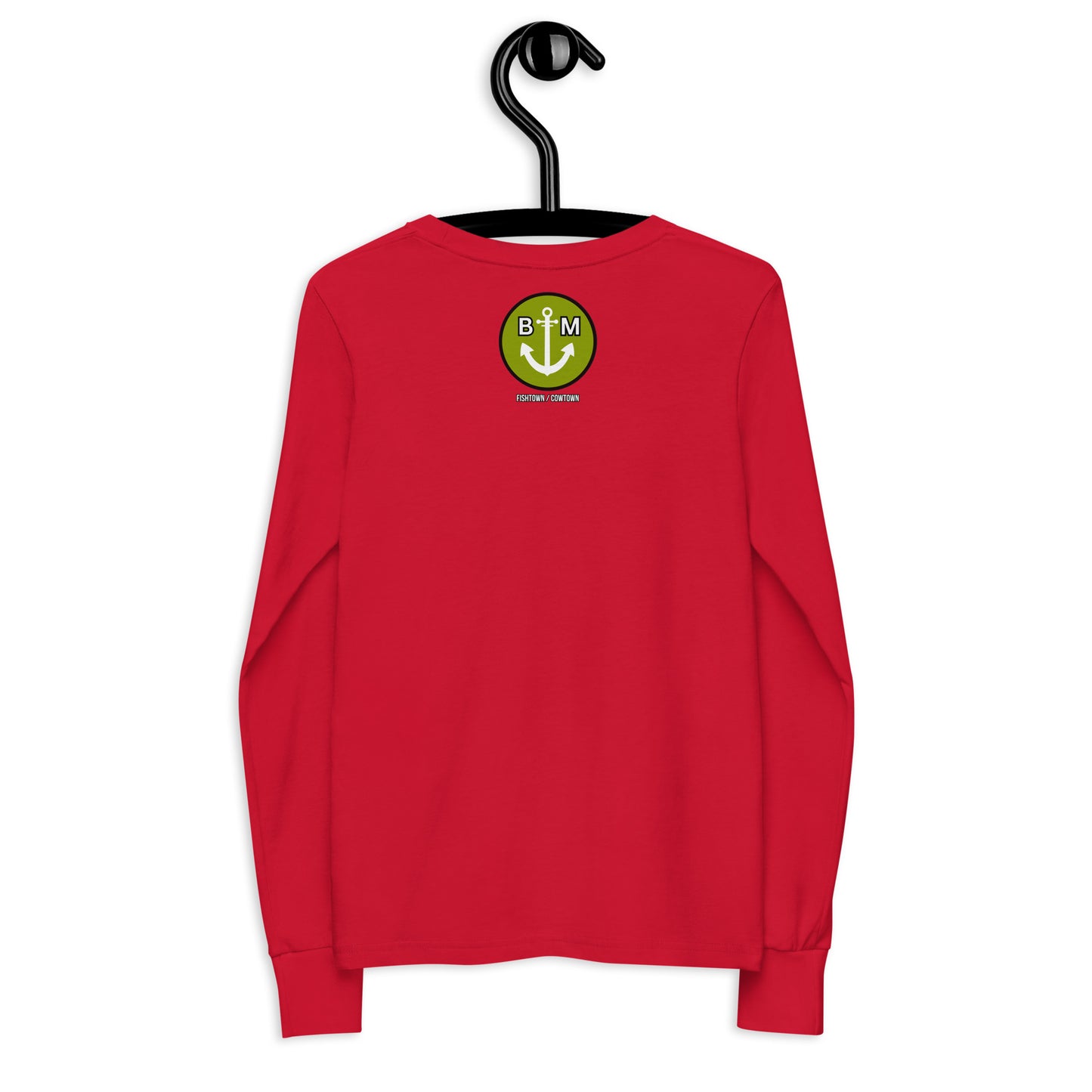 BRIXHAM BM Cowtown Youth long sleeve tee red back with logo