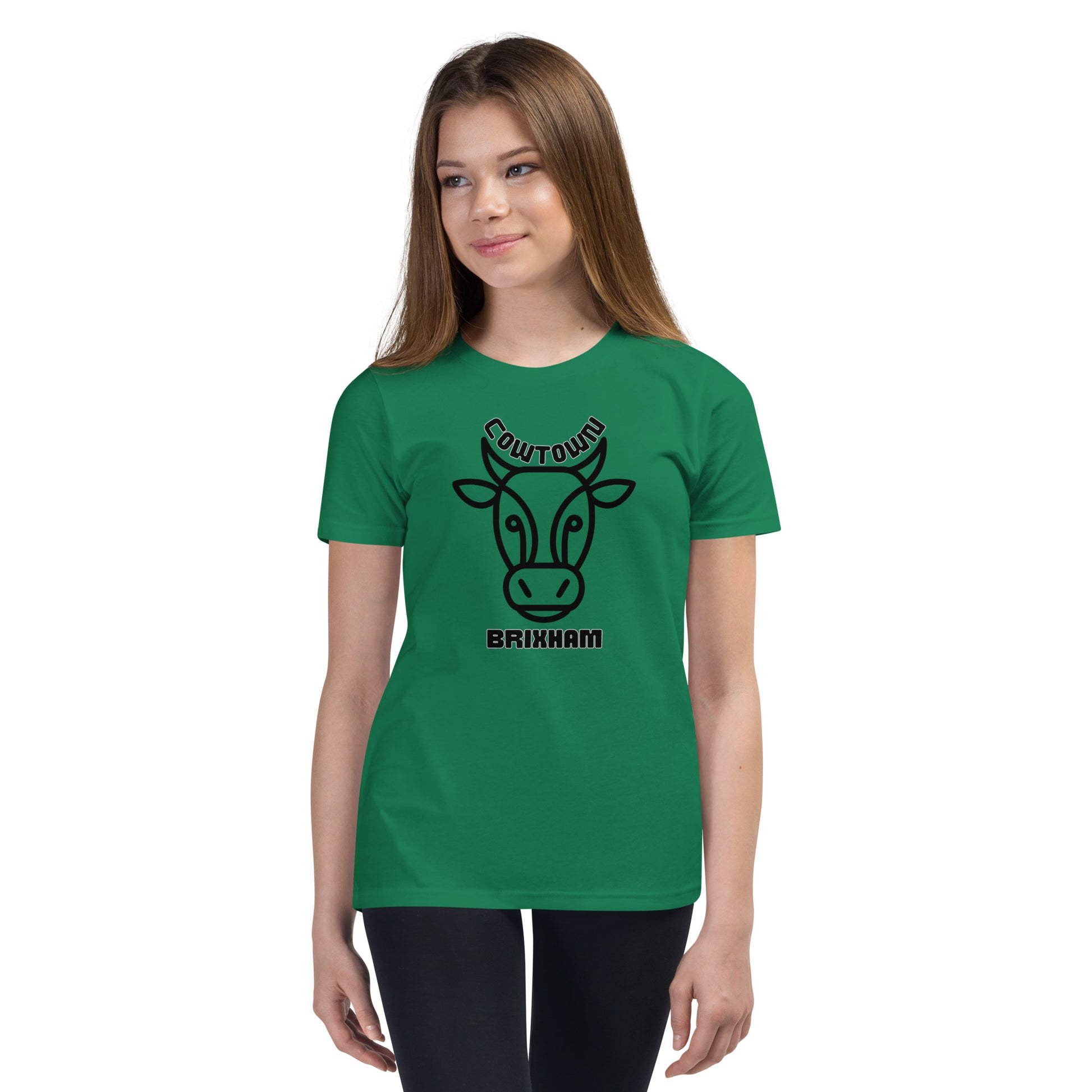 BRIXHAM BM Cowtown Youth Short Sleeve T-Shirt front  kelly green