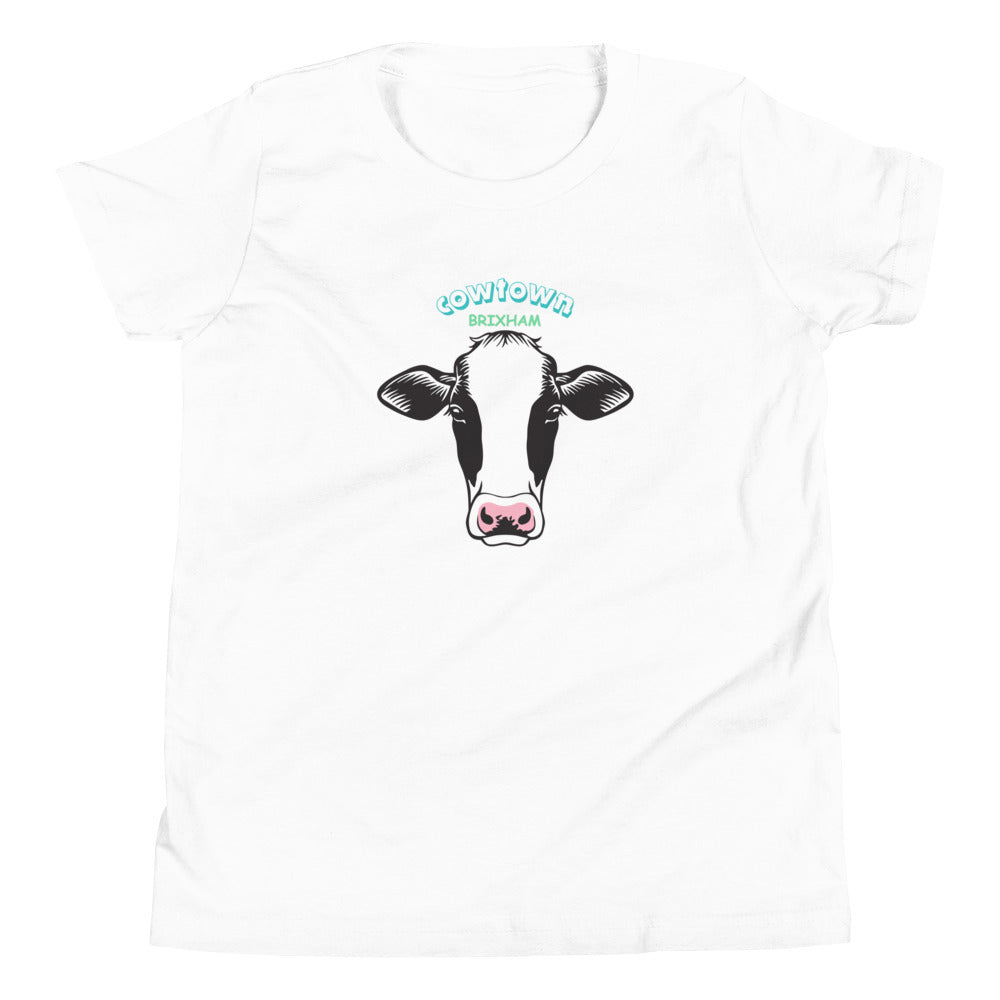 BRIXHAM BM Cowtown Youth Short Sleeve T-Shirt front white.