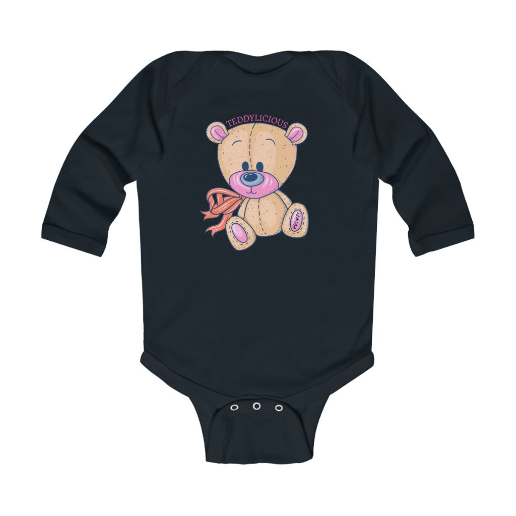 Teddylicious "Penny" Teddy Bear Baby Long Sleeve Onesie black front