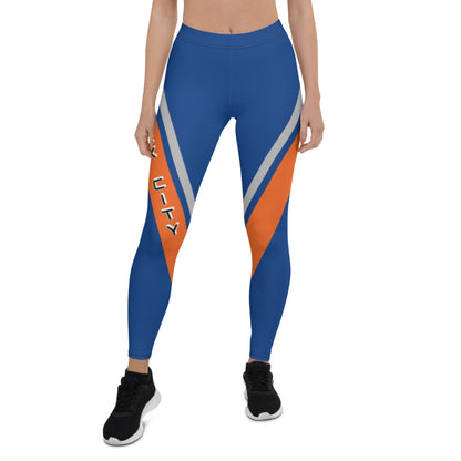 Athletic Authority "Blue Orange Grey Cross stripes NYC" Leggings