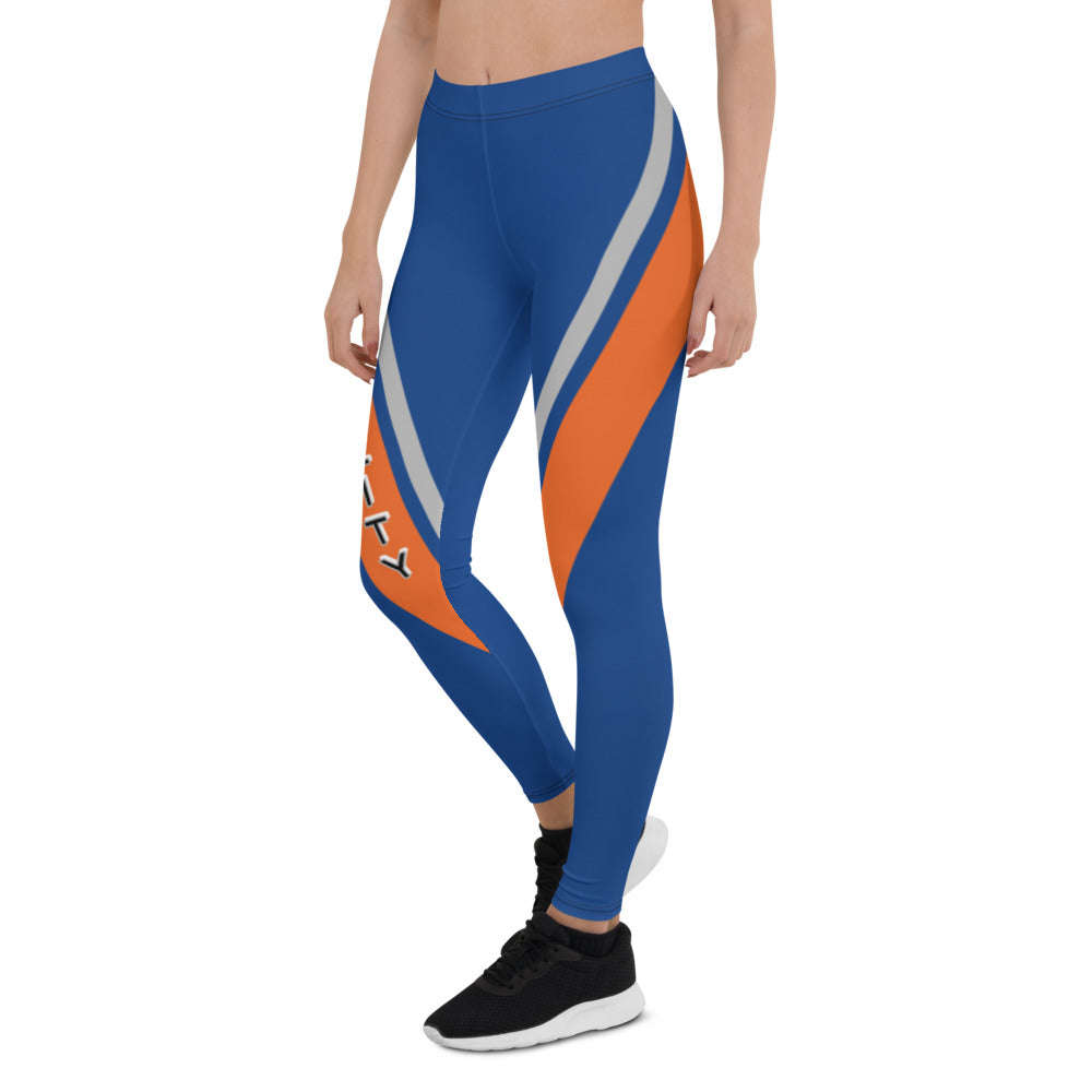 Athletic Authority "Blue Orange Grey Cross stripes NYC" Leggings