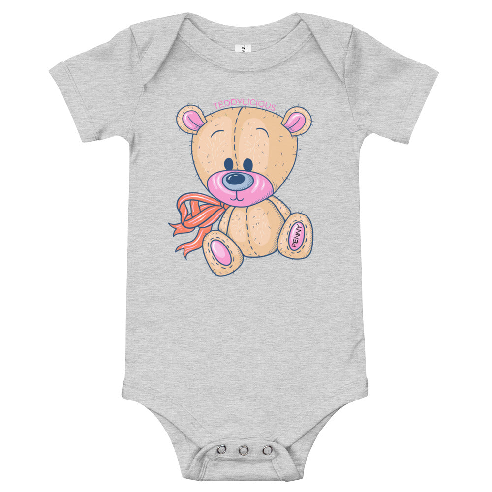 Teddylicious "Penny" Teddy Bear Baby Short Sleeve Onesie grey