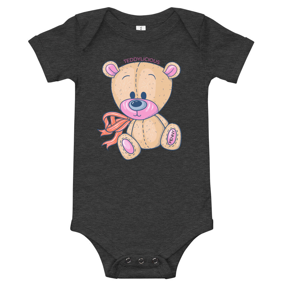 Teddylicious "Penny" Teddy Bear Baby Short Sleeve Onesie dark grey 