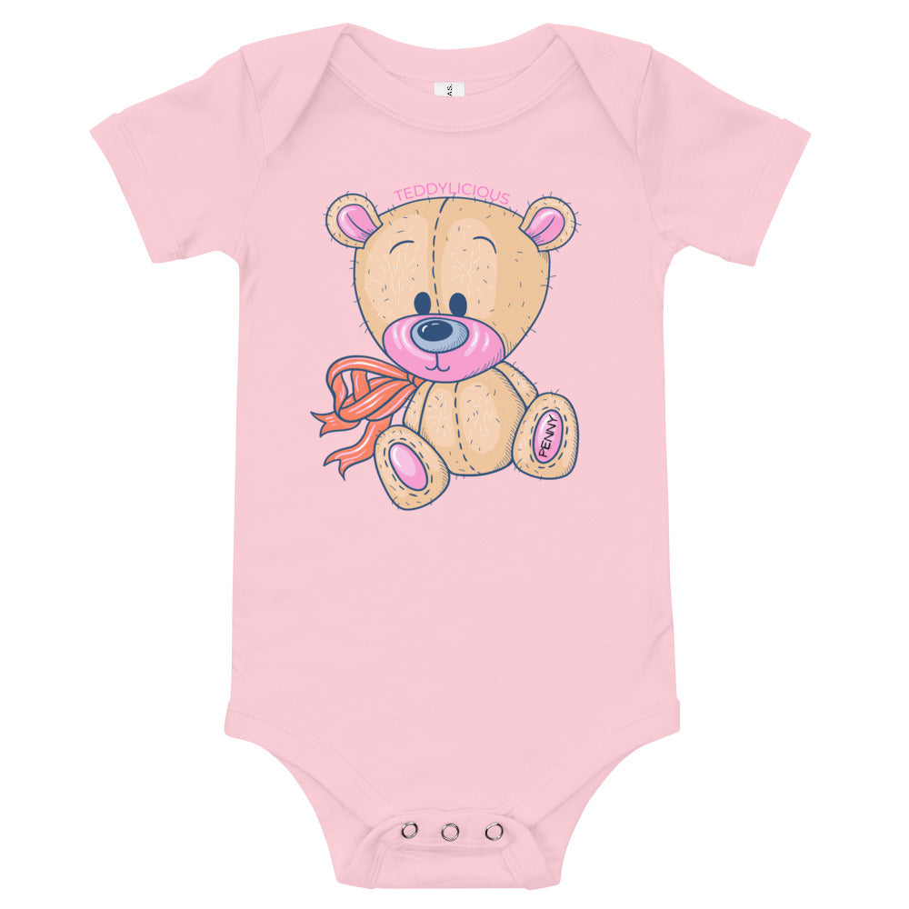 Teddylicious "Penny" Teddy Bear Baby Short Sleeve Onesie pink