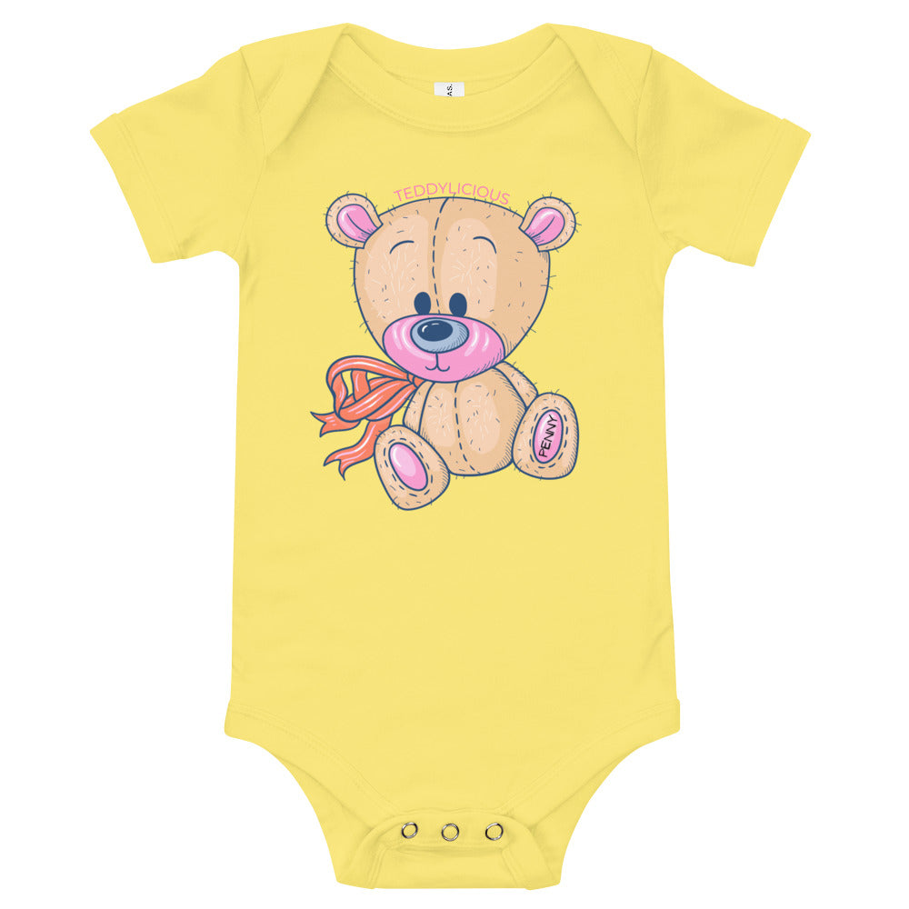 Teddylicious "Penny" Teddy Bear Baby Short Sleeve Onesie yellow