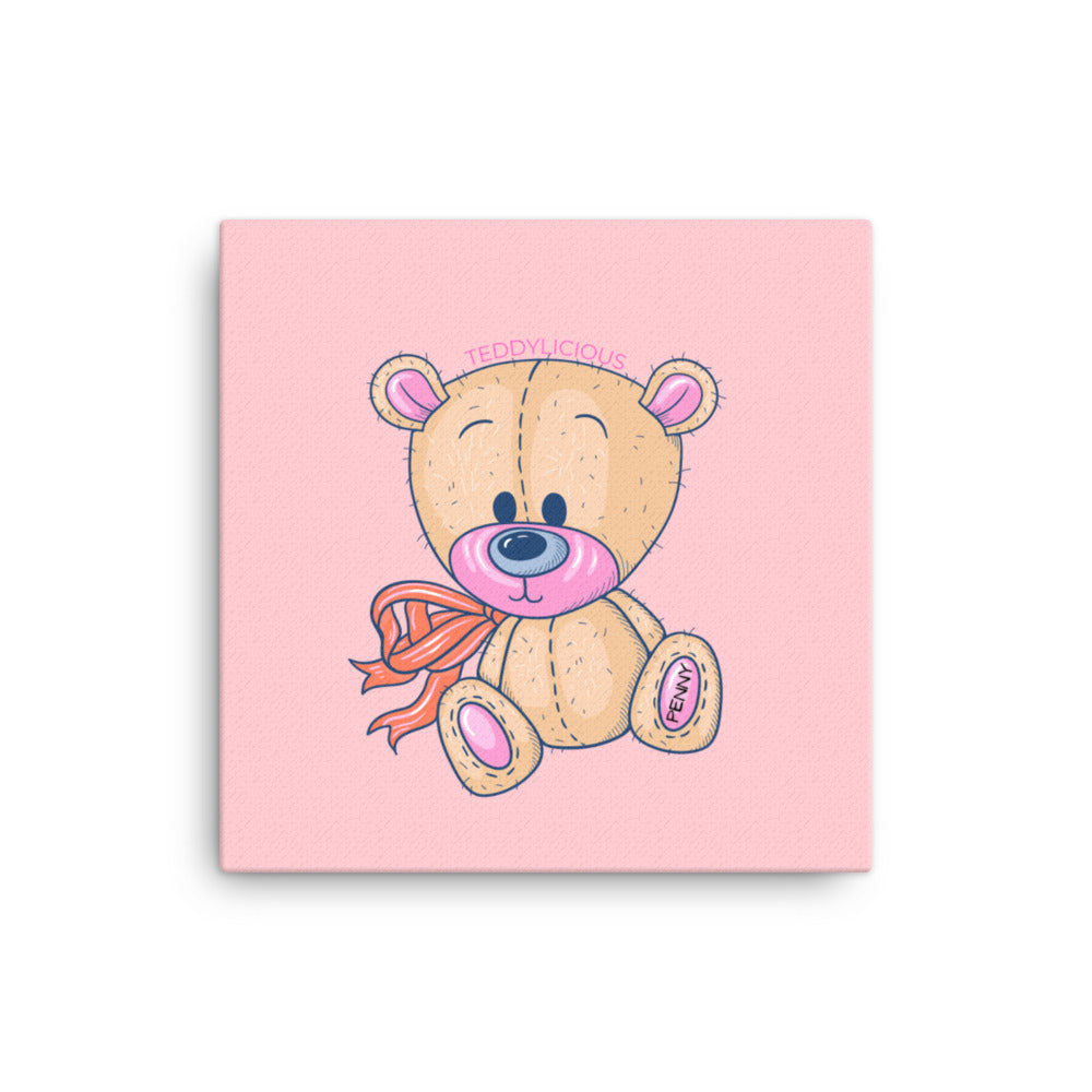 Teddylicious "Penny" teddy bear Wall Art  Canvas pink