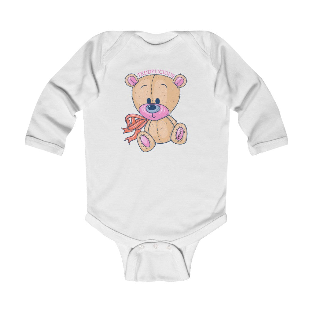 Teddylicious "Penny" Teddy Bear Baby Long Sleeve Onesie grey front