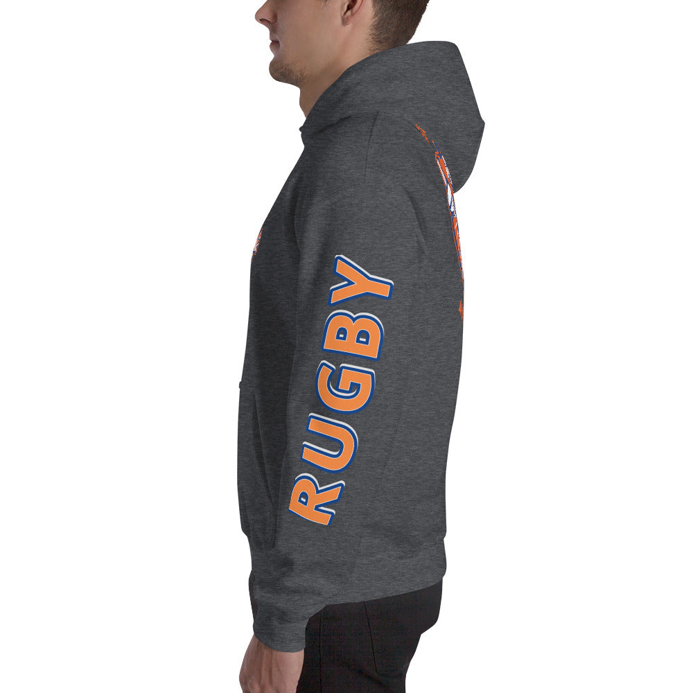 Athletic Authority "Rugby" Unisex Heavyweight Hoodie Orange/Blue