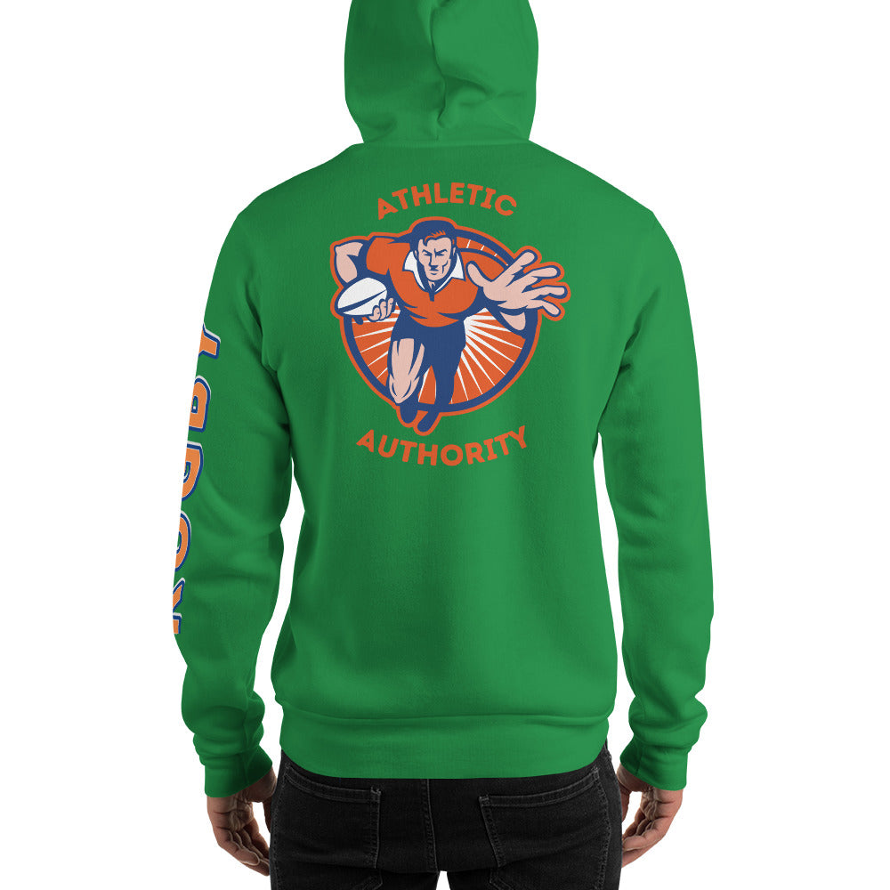 Athletic Authority "Rugby" Unisex Heavyweight Hoodie Orange/Blue