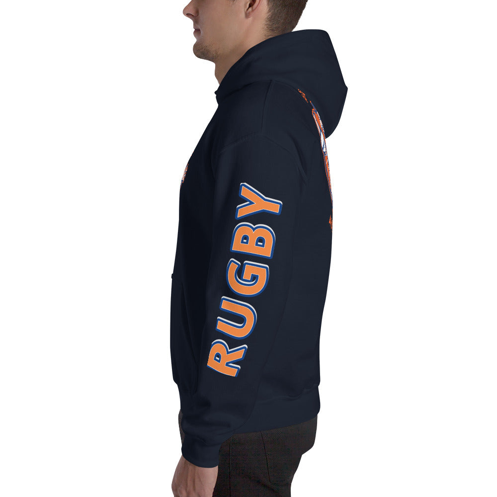 Athletic Authority "Rugby" Unisex Heavyweight Hoodie Orange/Blue